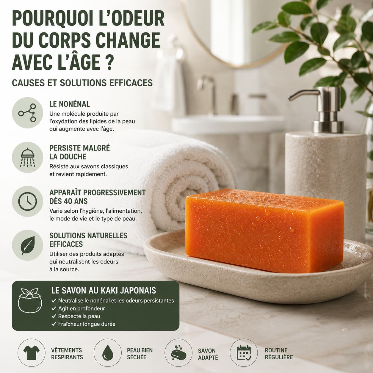odeur de vieillesse nonenal solution savon au kaki japonais anti odeur corporelle persistante